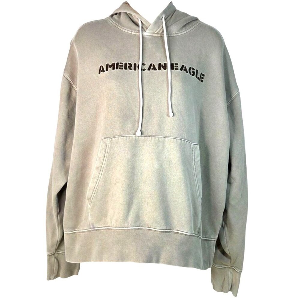 American Eagle Relaxed Fit Graphic Hoodie Beige M